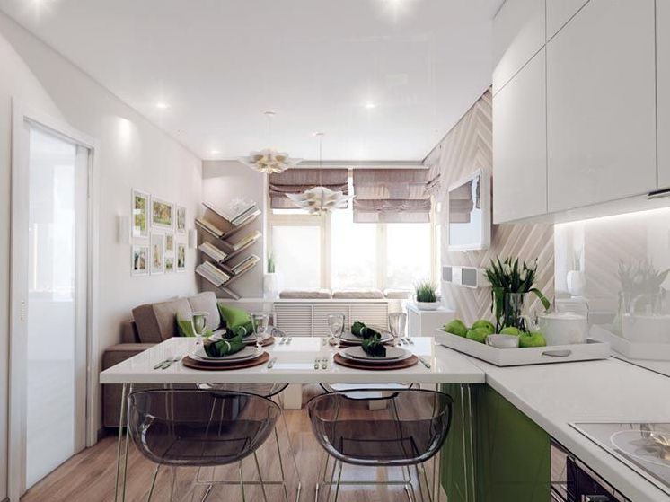 Планування і дизайн кухні вітальні 16 кв. м