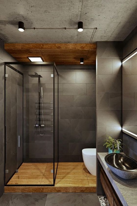 Интерьер ванной комнаты с душевой кабиной 